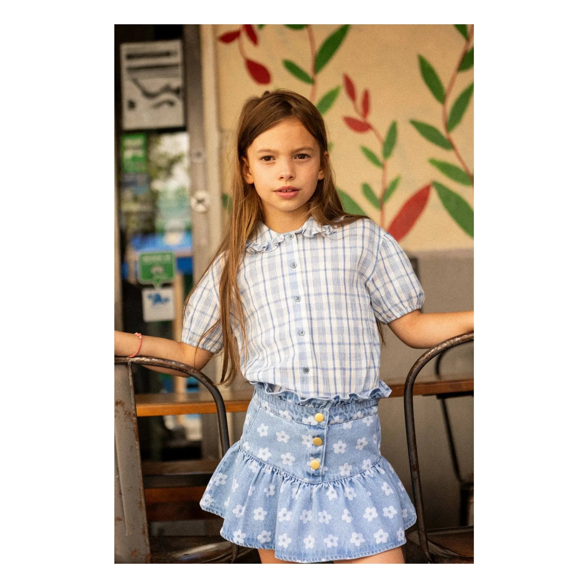Louis Louise - Falda Acampanada de Mezclilla con Flores | Azul Claro