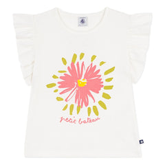 Petit Bateau - Camiseta con volantes y estampado floral de algodón orgánico | Blanco
