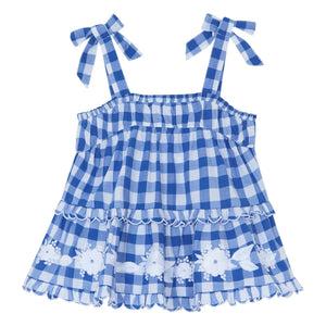 Tartine et Chocolat - Blusa bordada y conjunto de pantalón corto de cuadros | Azul real