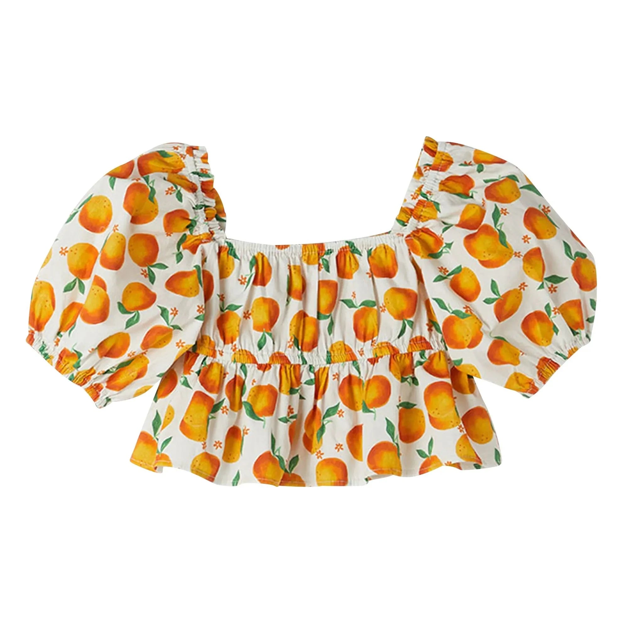 Fabula - Blusas cortas con volantes Naranja | Blanco