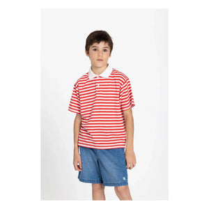 Smallable Kid - Polo de algodón orgánico a rayas Tilo | Rojo oscuro