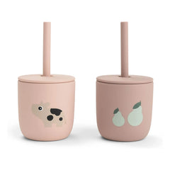 Done by deer - Vasos con pajita Tiny Farm - Set de 2 | Rosa