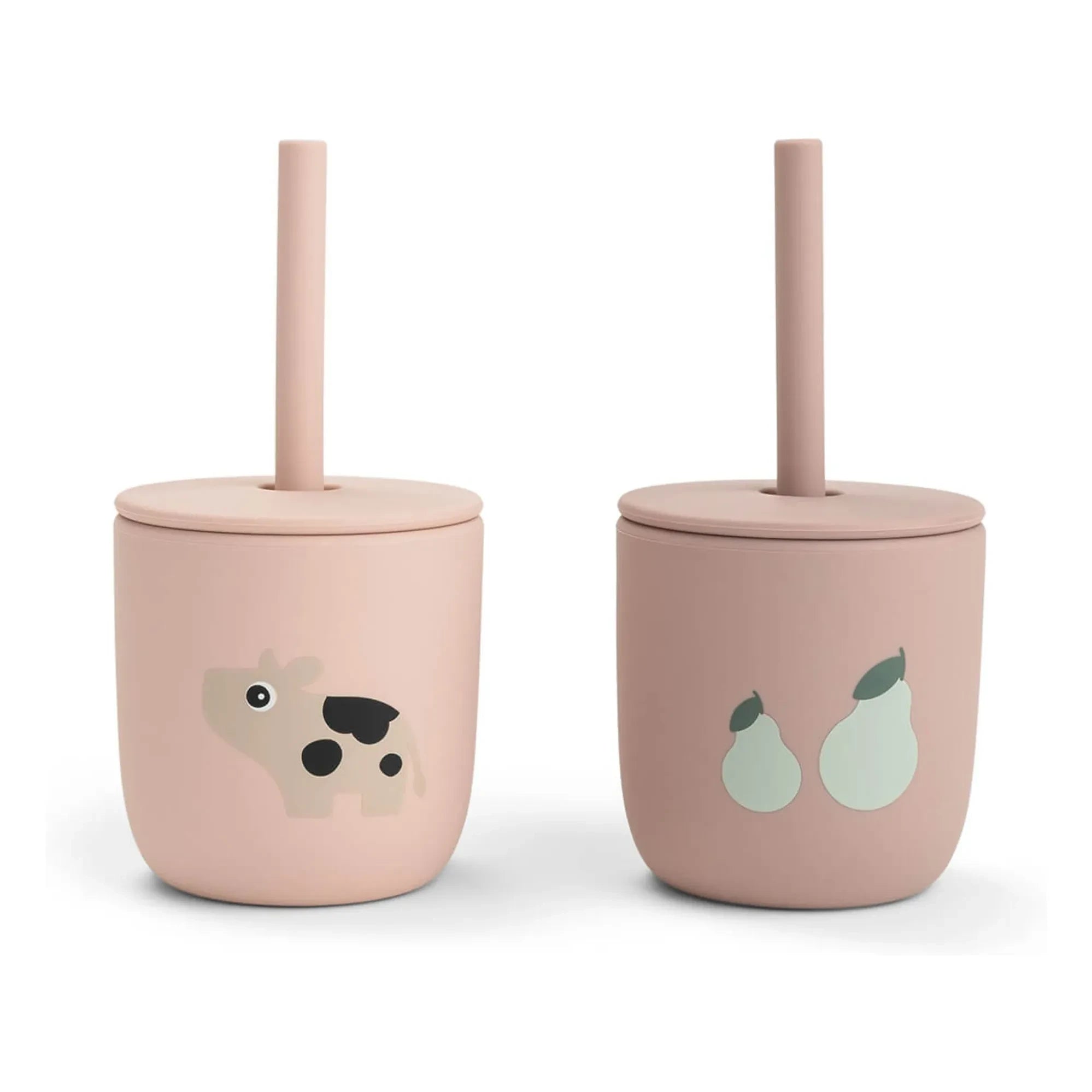 Done by deer - Vasos con pajita Tiny Farm - Set de 2 | Rosa