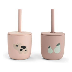 Done by deer - Vasos con pajita Tiny Farm - Set de 2 | Rosa