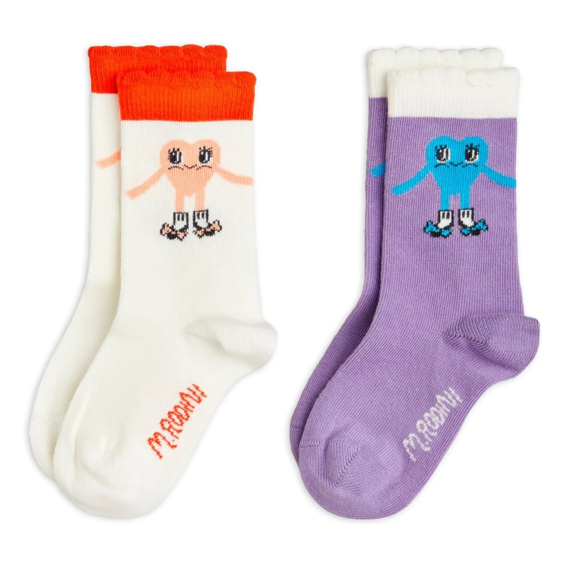 Mini Rodini - Set de 2 pares de calcetines de algodón orgánico con corazón | Blanco