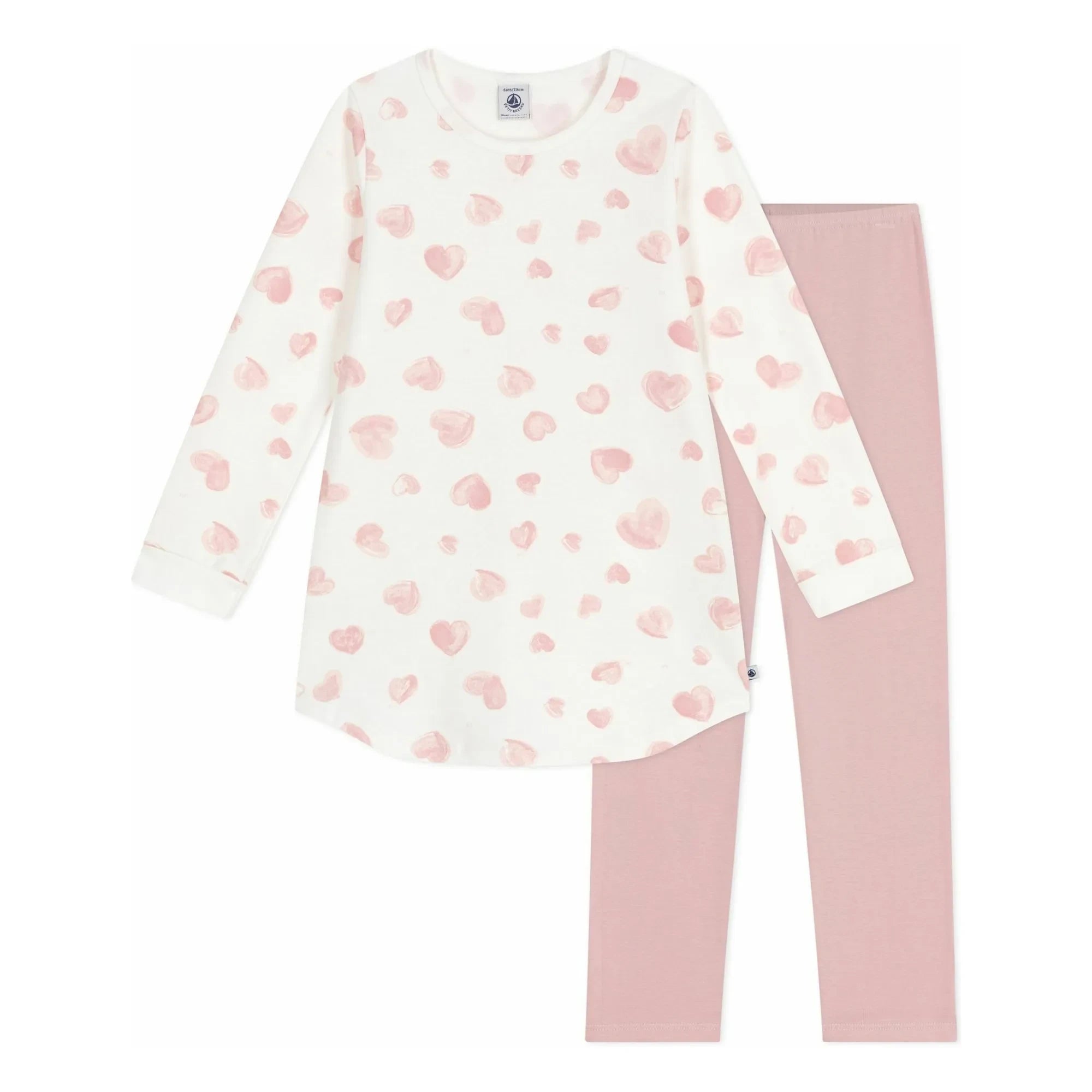 Petit Bateau - Conjunto de camiseta de pijama y leggings de algodón orgánico con corazones | Rosa