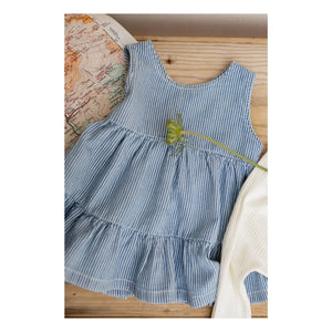 1+ in the family - Vestido de algodón orgánico a rayas Galdana | Azul claro