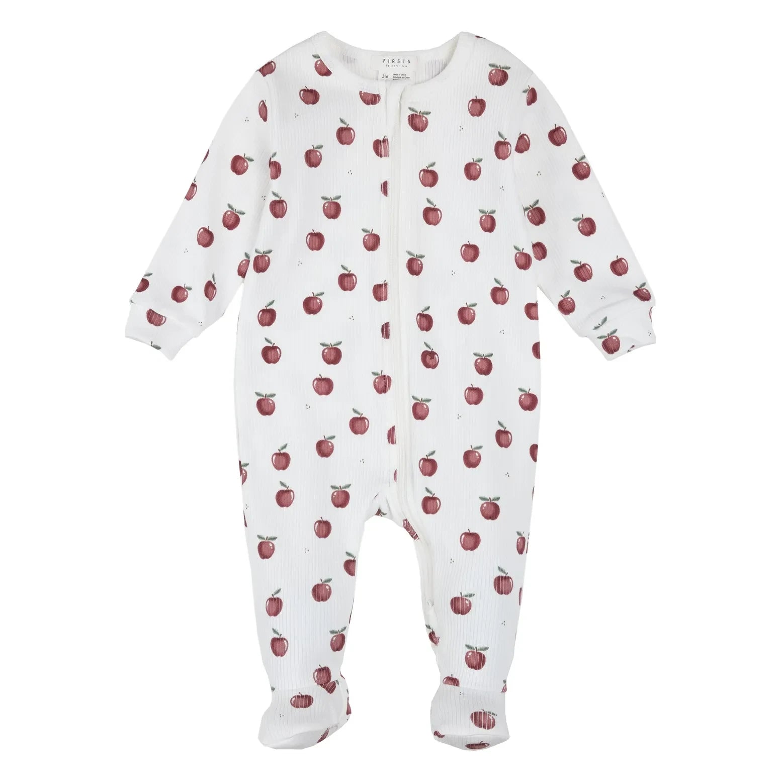 Petit Lem - Organik Pamuklu Fitilli Elma Desenli Patikli Pijama | Ekru