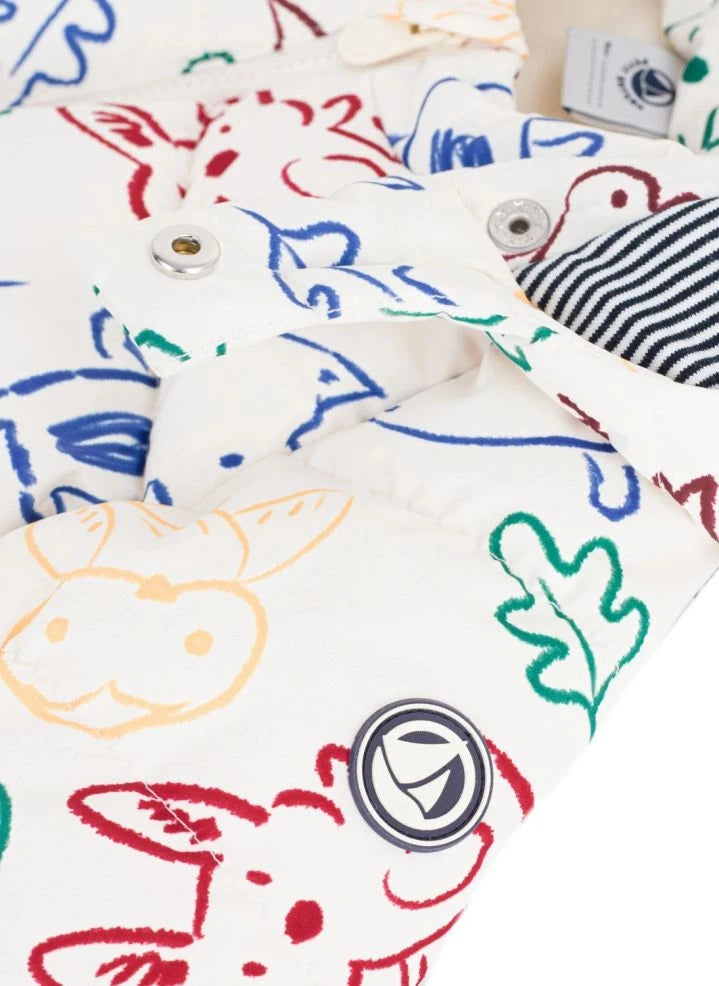 Petit Bateau - Ecru Abrigo de plumón con estampado de animalitos para bebé