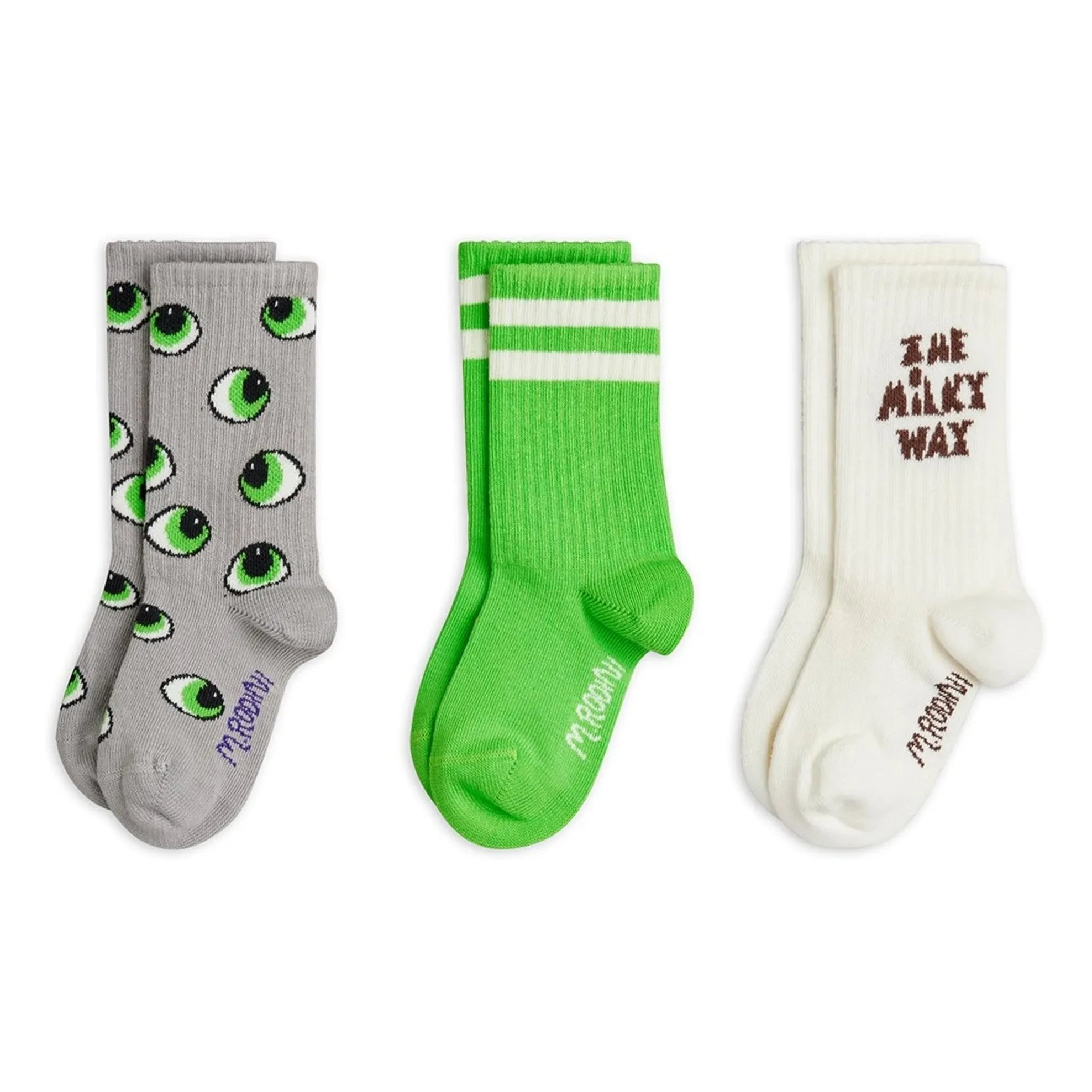 Mini Rodini - Paquete de 3 pares de calcetines Eye de algodón orgánico | Verde