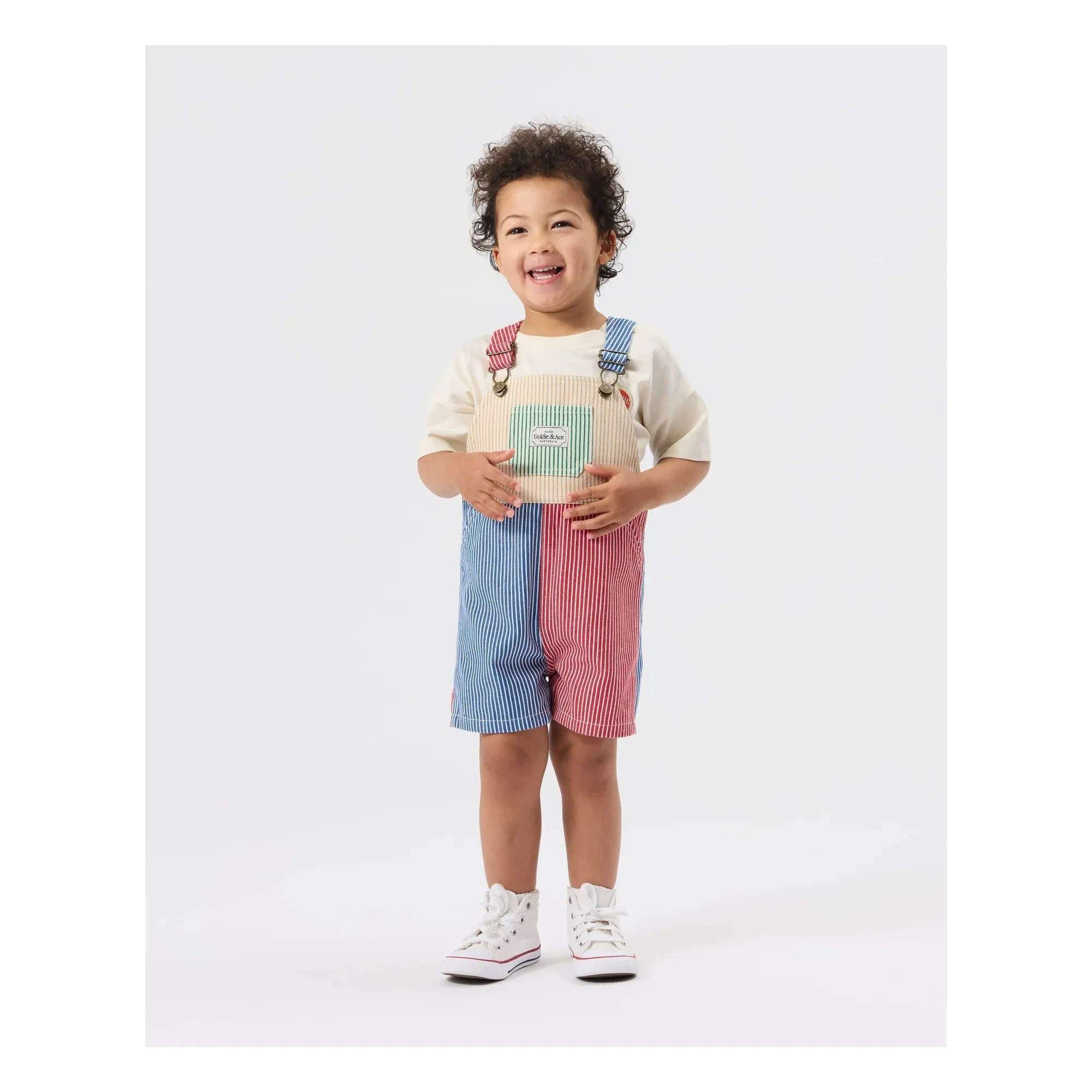Goldie + Ace - Mono corto de patchwork a rayas | Rojo