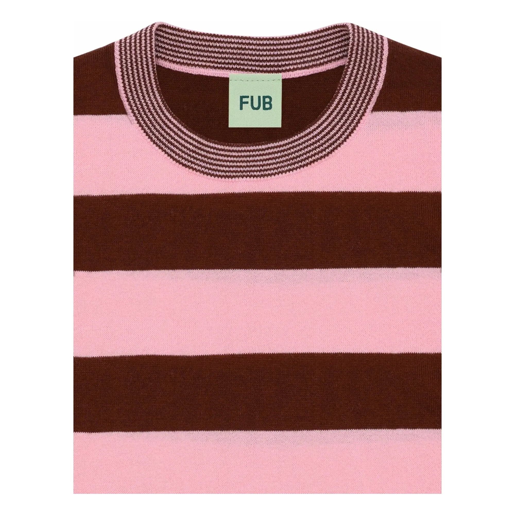 FUB - Camiseta de rayas de corte ancho de punto extrafino de algodón orgánico | Rosa