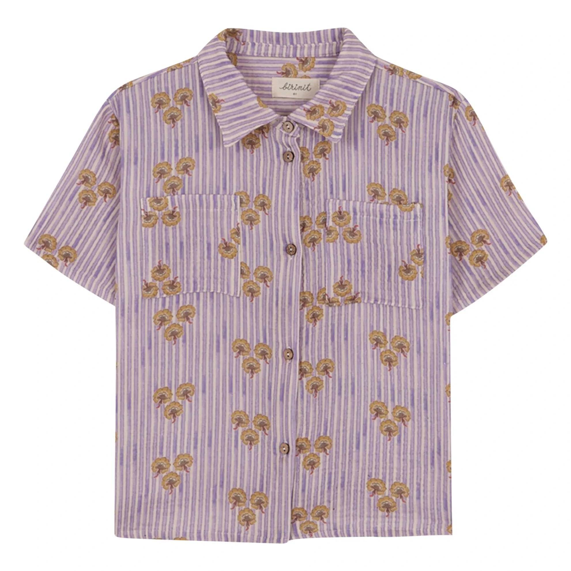 birinit - Camisa Cinca de algodón orgánico a rayas con bolsillo | Malva empolvado