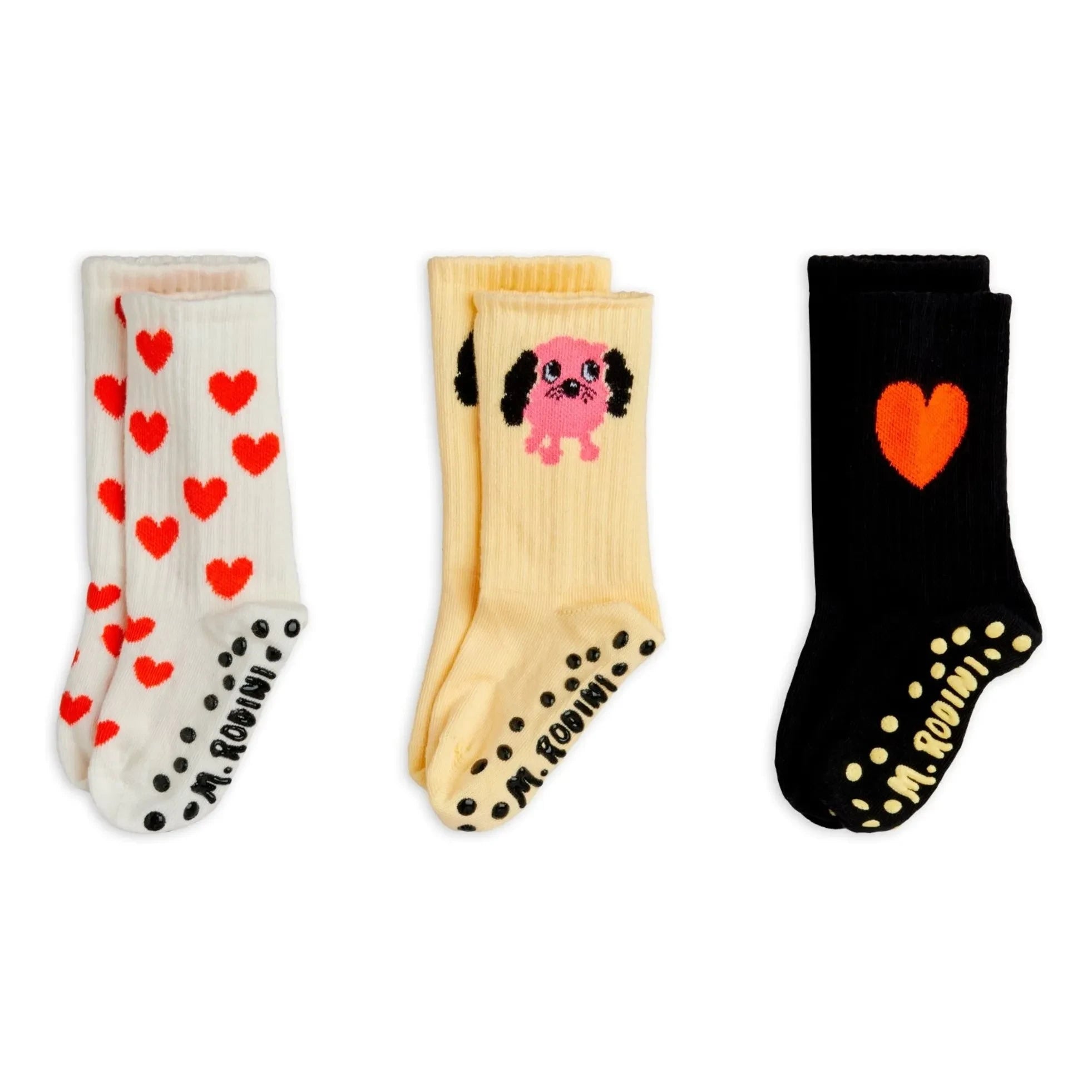 Mini Rodini - Calcetines antideslizantes de algodón orgánico, 3 pares | Blanco