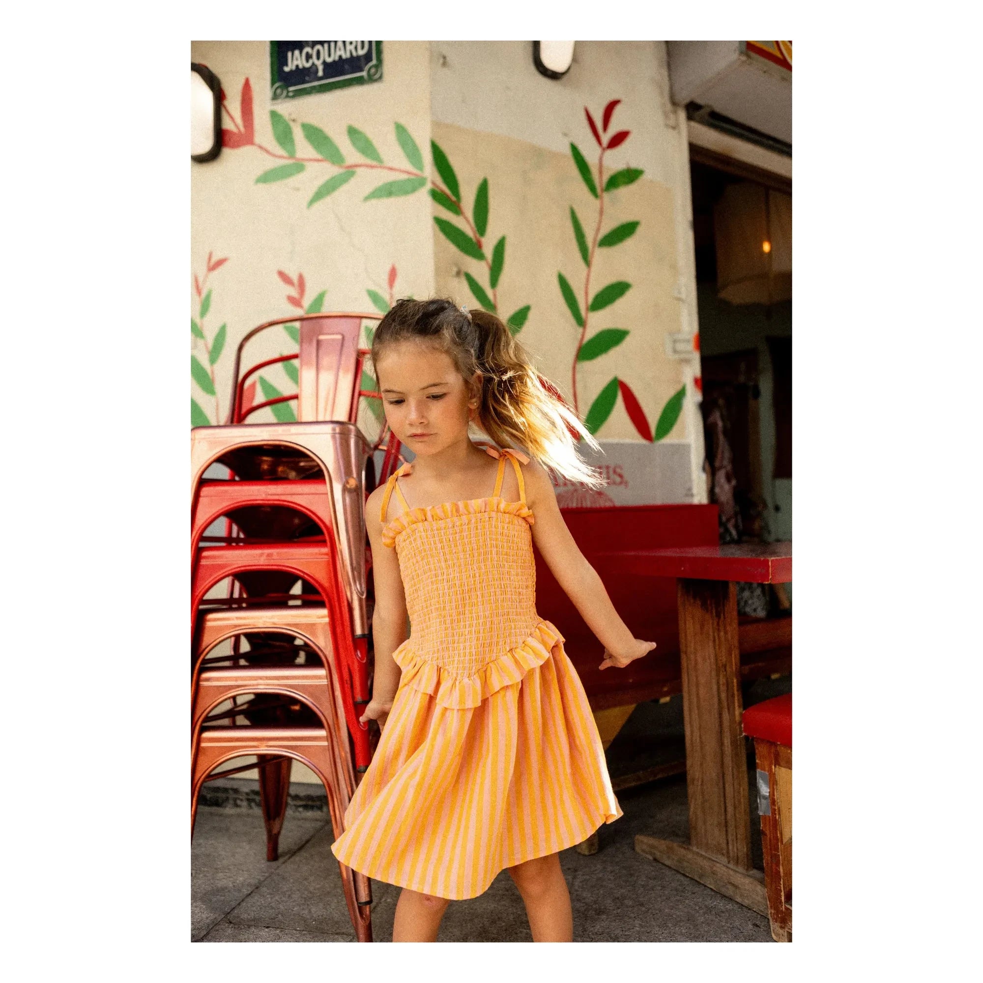 Louis Louise - Vestido fruncido a rayas Eden | Naranja