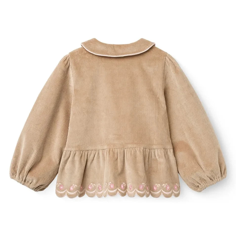 Copenhagen Colors - Blusa bordada de pana acanalada de algodón orgánico | Beige