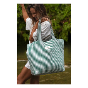 rivedroite - Bolso de compras Amelot de algodón reciclado a rayas | Verde