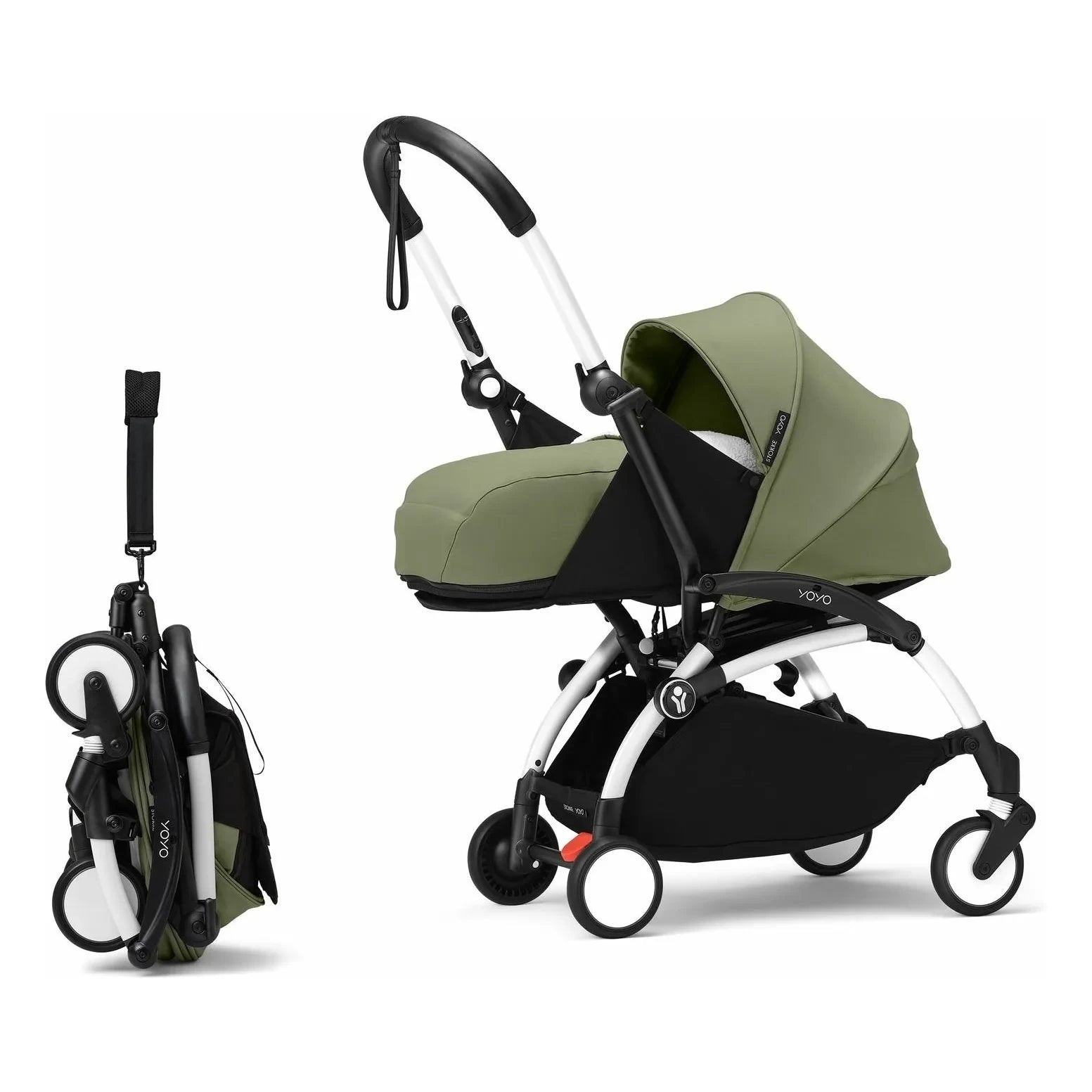 Stokke® - Cochecito de recién nacido YOYO³ 0+ Chasis blanco | Olivo