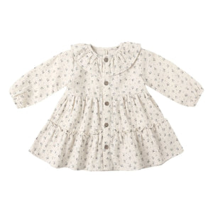 Quincy Mae - Vestido con volantes de gasa de algodón orgánico con estampado floral | Crudo