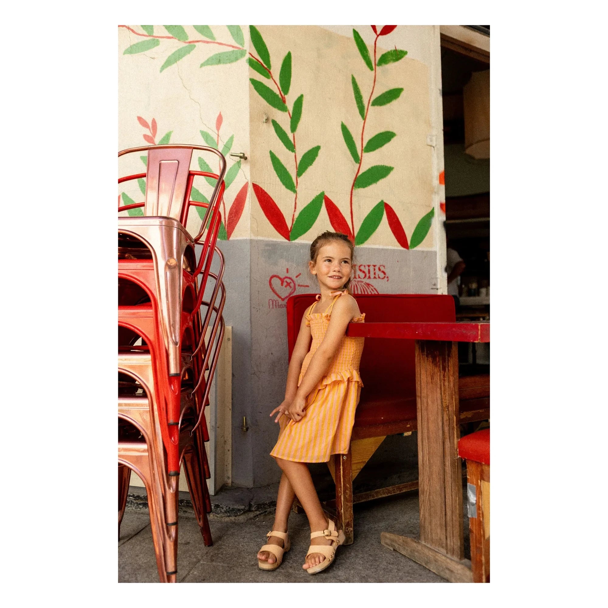Louis Louise - Vestido fruncido a rayas Eden | Naranja
