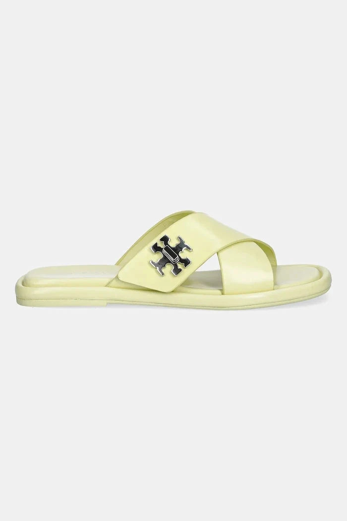Tory Burch T Lock Cross Band Slide Sandalia de piel