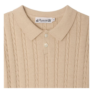 Bonpoint - Elendir Polo de punto fino acanalado | Beige jaspeado