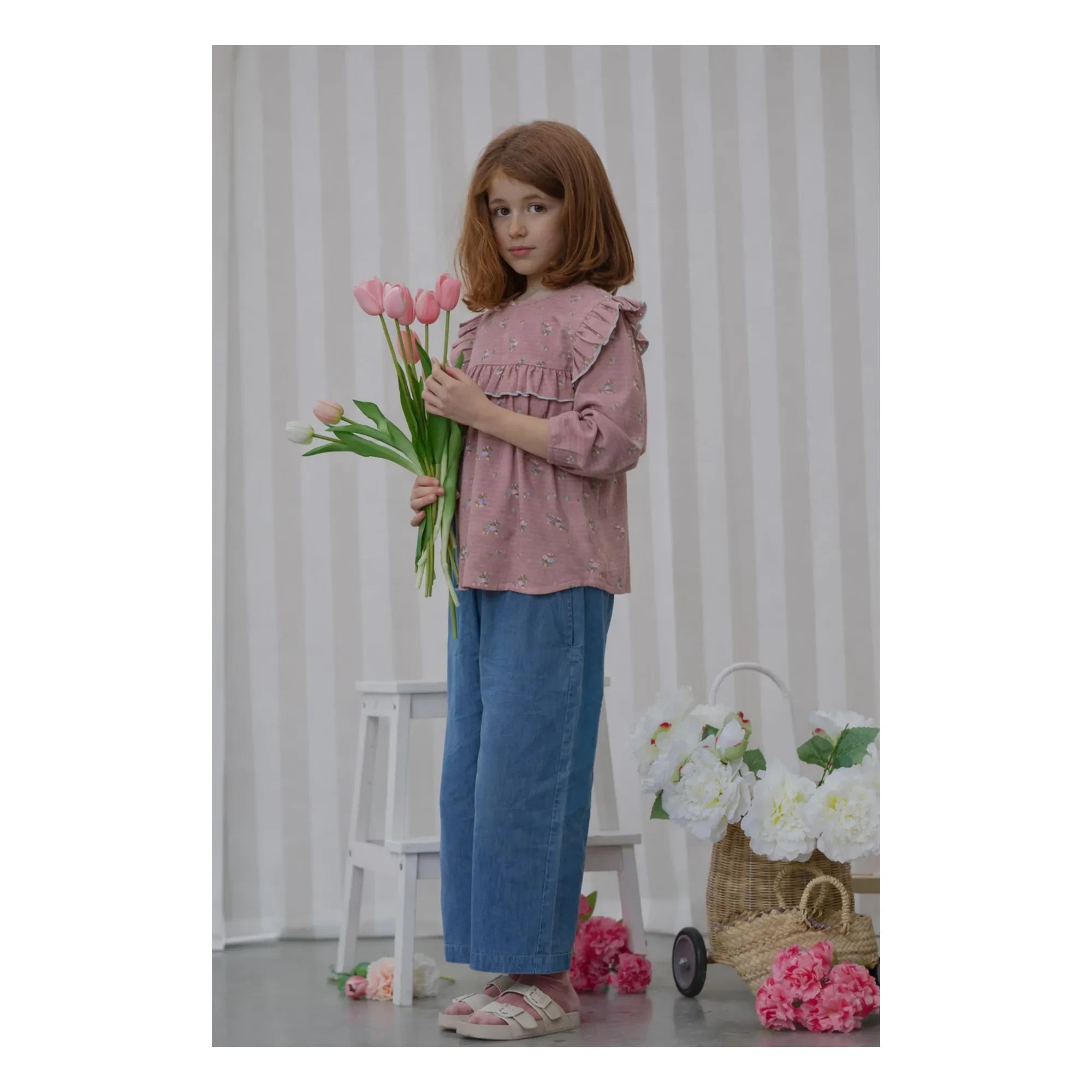 Lililotte - Blusa Bianca Fleurie de algodón orgánico | Rosa empolvado