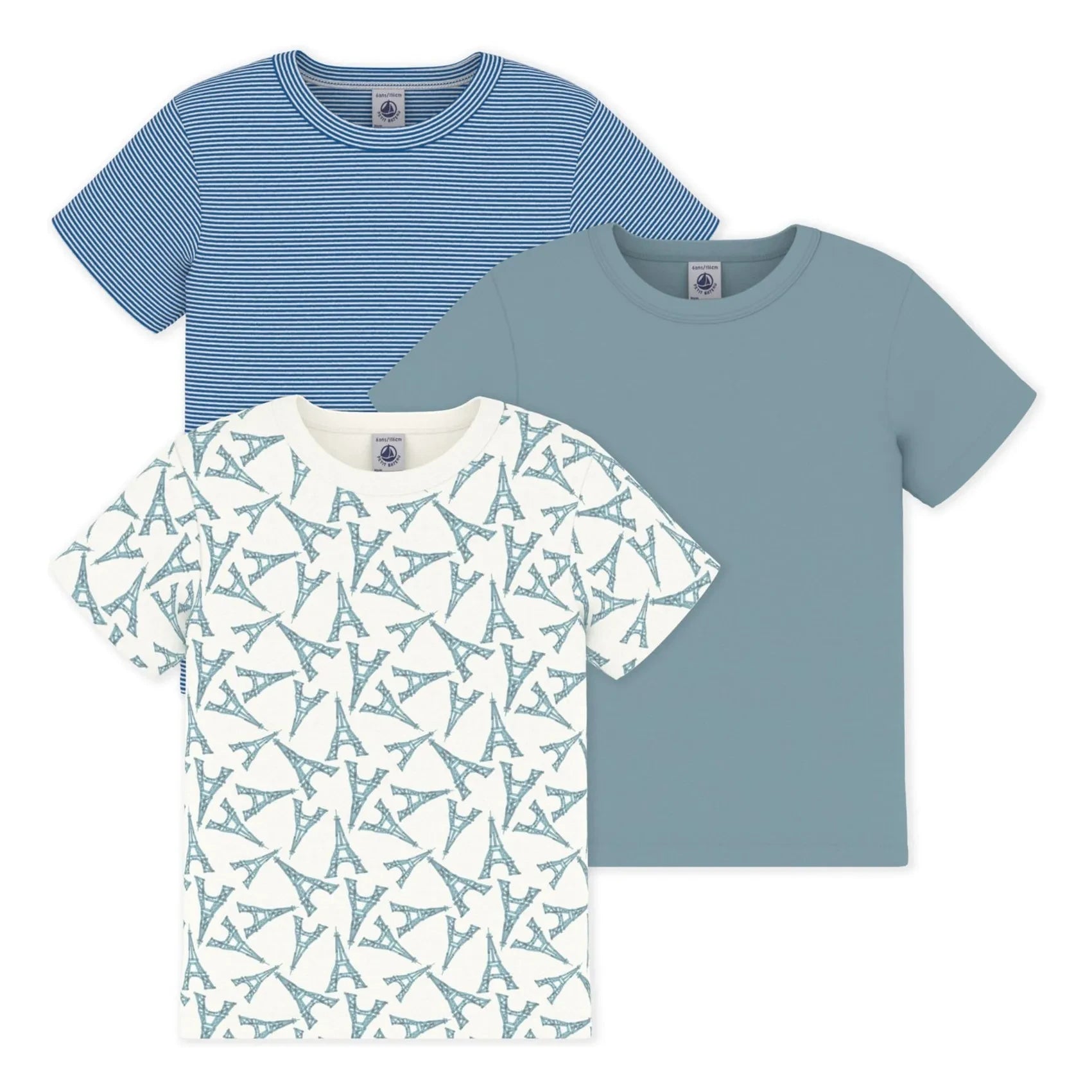 Petit Bateau - Conjunto de 3 camisetas Torre Eiffel | Verde