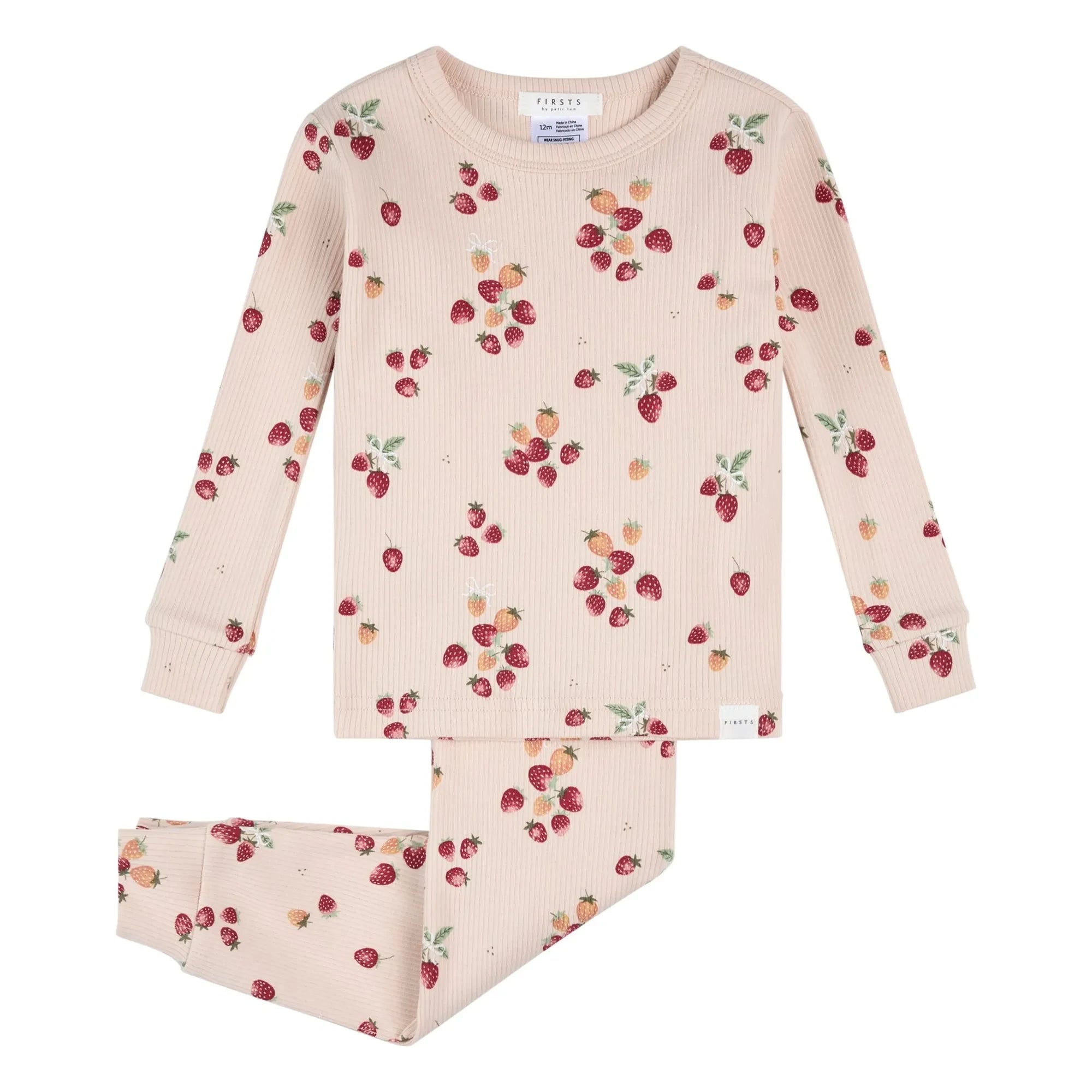 Petit Lem - Pijama de algodón orgánico acanalado con diseño floral de manga larga | Rosa