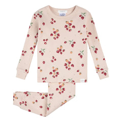 Petit Lem - Pijama de algodón orgánico acanalado con diseño floral de manga larga | Rosa