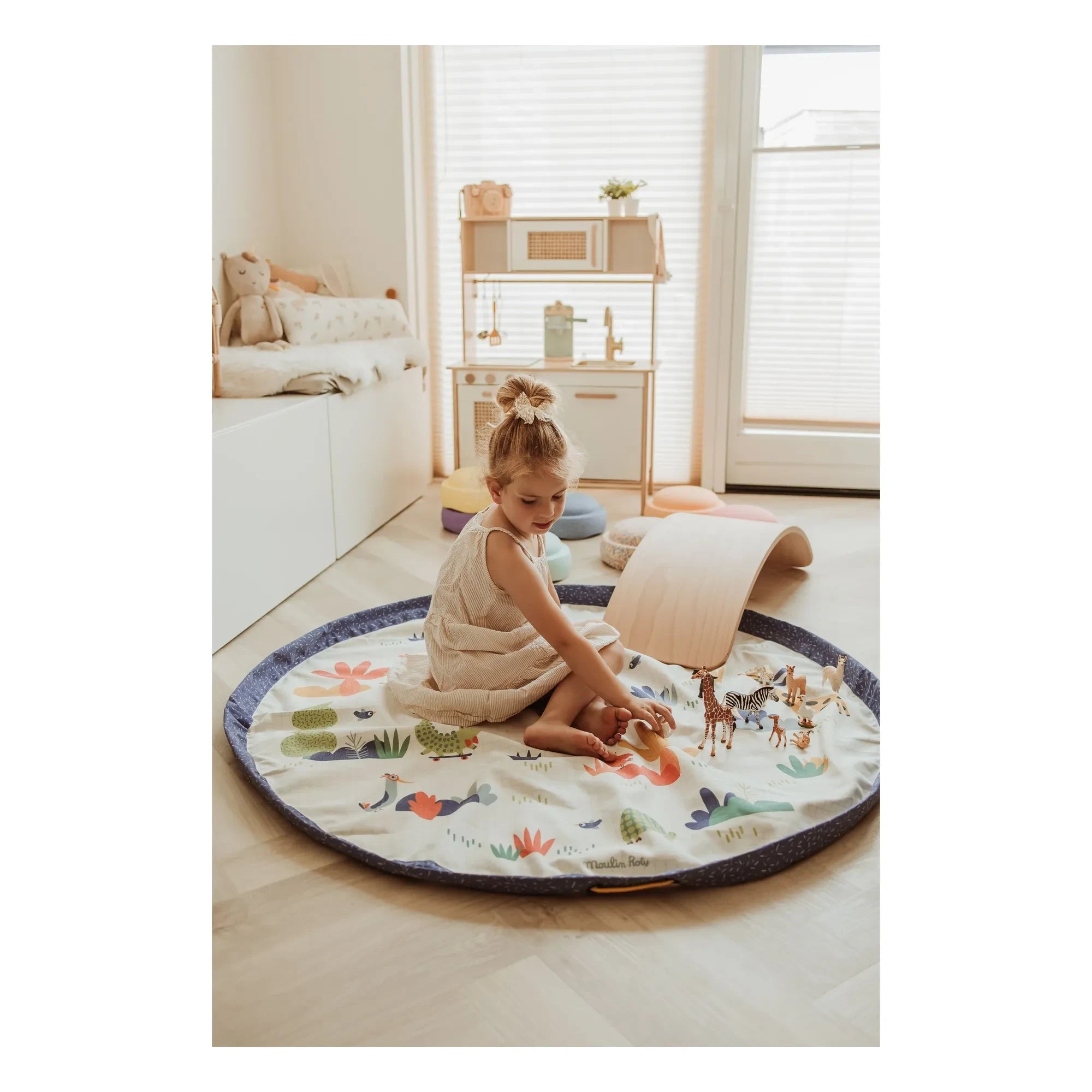 Play and Go - Noomad Puce et Pilou bolsa/alfombra de juego - Play&Go x Moulin Roty | Azul