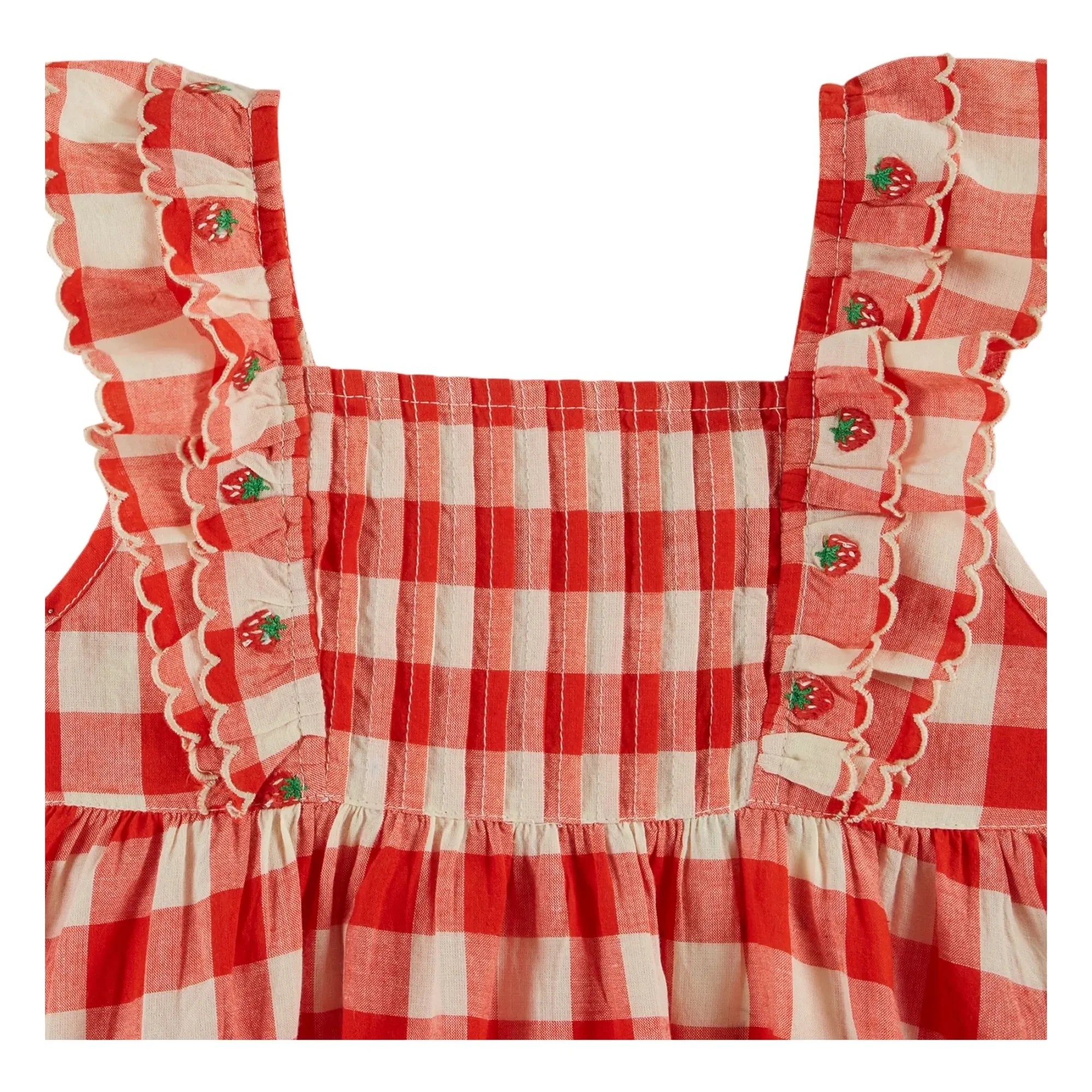 Emile et Ida - Vestido de algodón orgánico con bordado de cuadros | Rojo