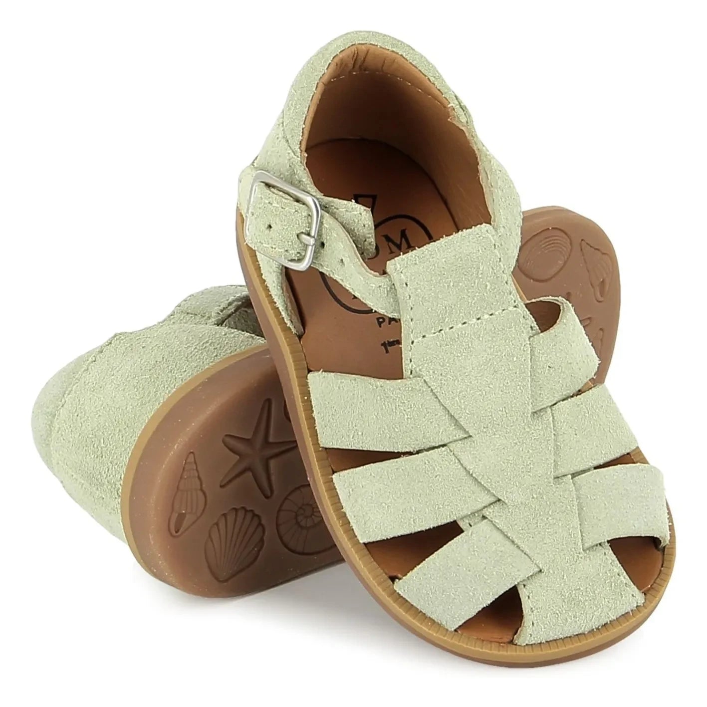 Pom d'Api - Sandalias de terciopelo Poppy Daddy | Verde almendra