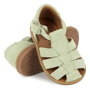 Pom d'Api - Sandalias de terciopelo Poppy Daddy | Verde almendra