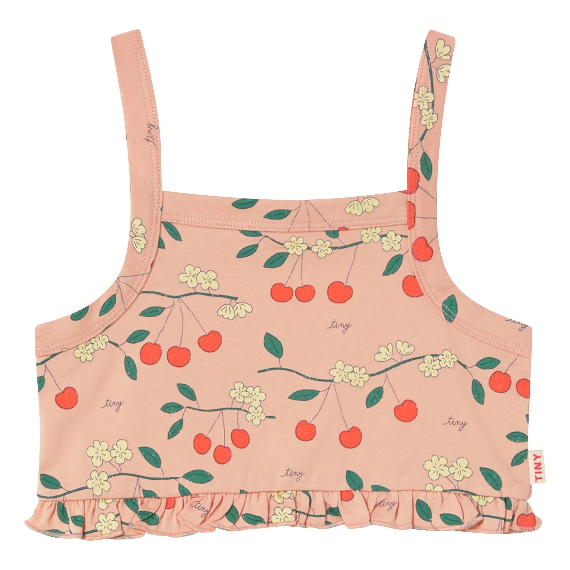 Tinycottons - Camiseta de volantes de algodón orgánico Cherry | Rosa