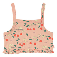 Tinycottons - Camiseta de volantes de algodón orgánico Cherry | Rosa