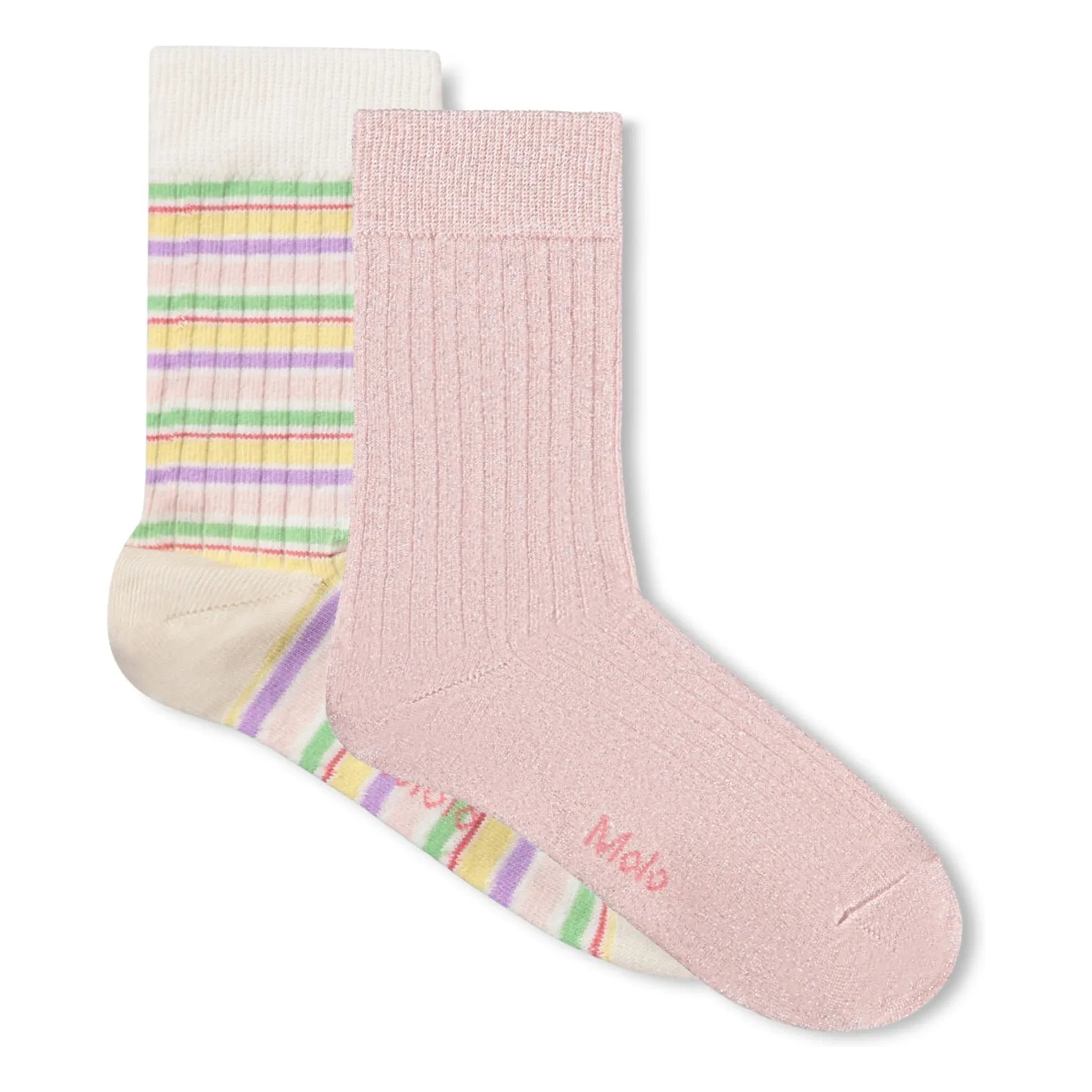 Molo - Juego de 2 pares de calcetines Nomi a rayas | Rosa claro
