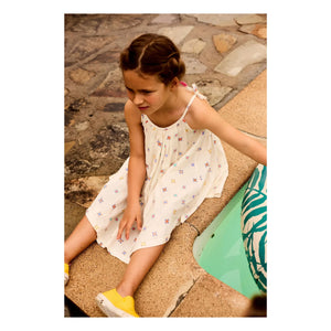 Arsène et Les Pipelettes - Vestido de lino y voile con tirantes florales | Crudo