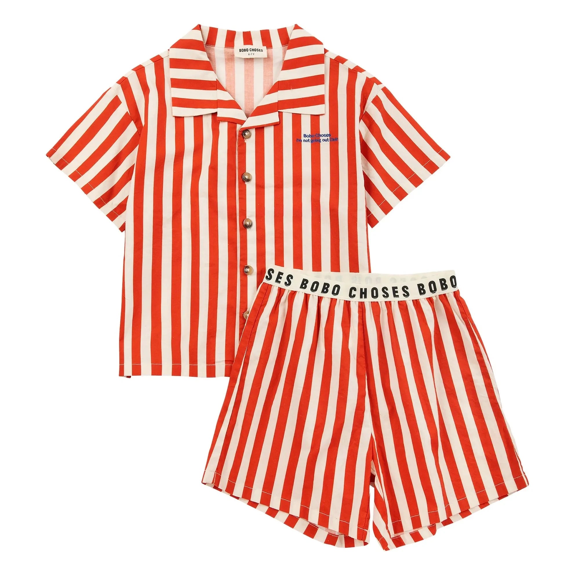 Bobo Choses - Conjunto de Camisa y Pantalón Corto de Algodón Orgánico a Rayas | Rojo