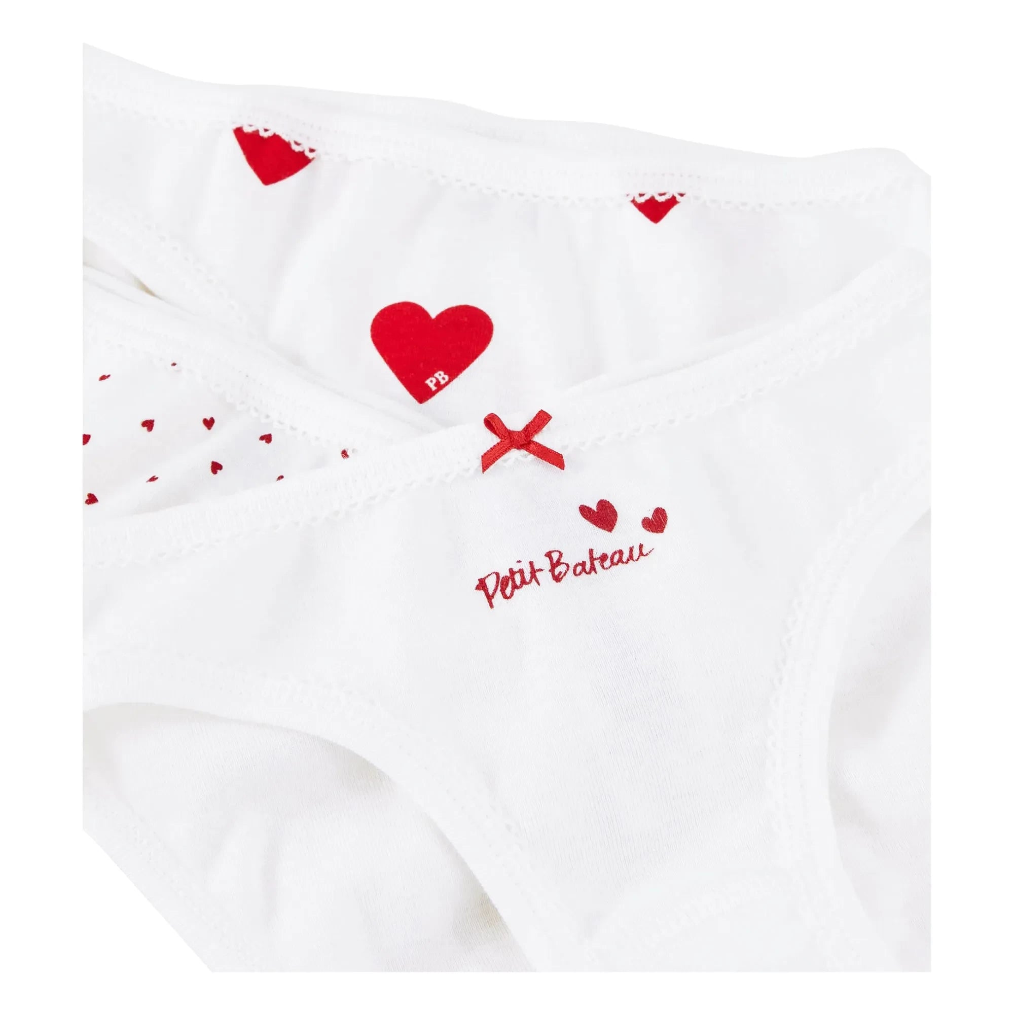 Petit Bateau - Braguitas de algodón orgánico con estampado de corazones, 3 unidades | Blancas