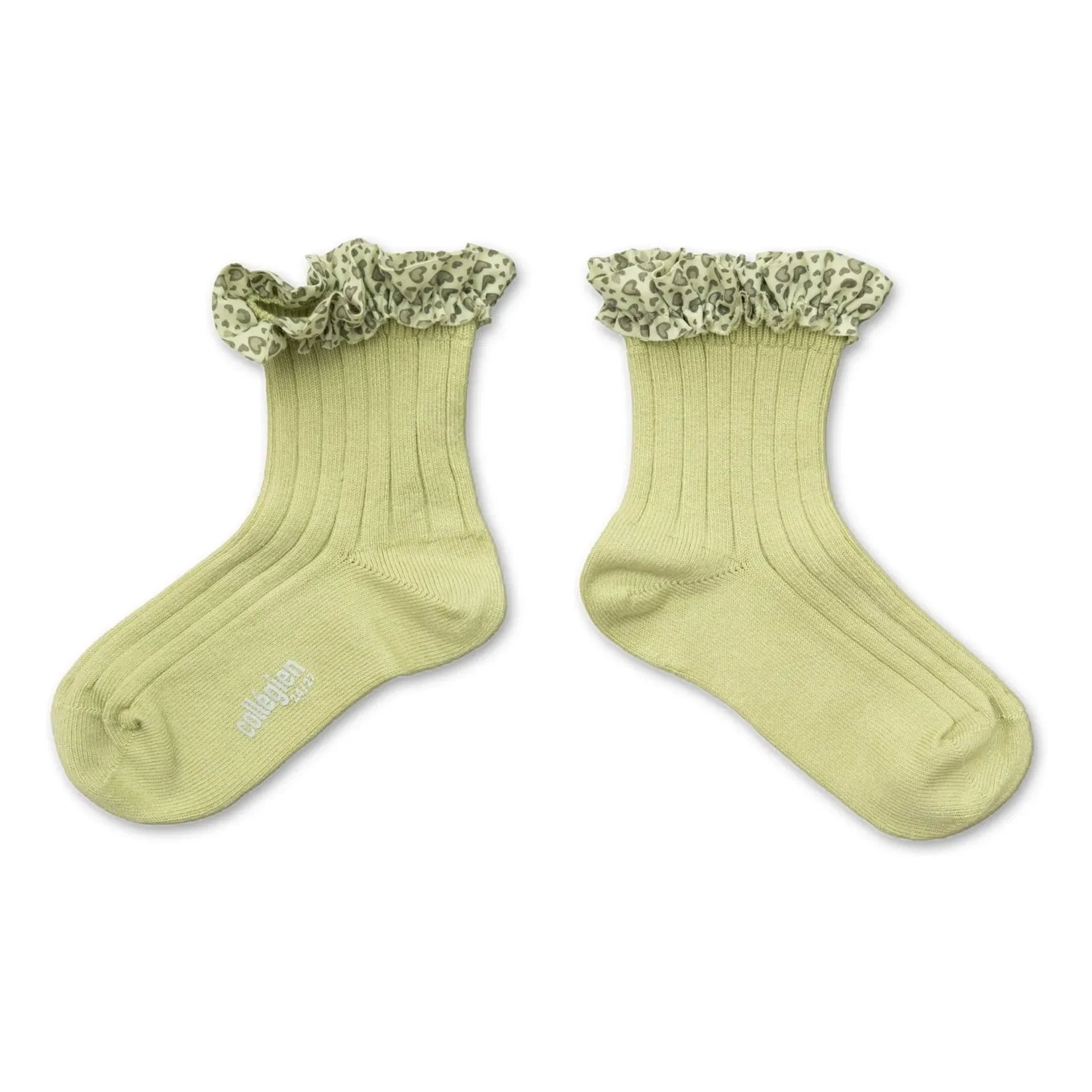 Collégien - Calcetines con volantes de leopardo Lea | Verde pálido