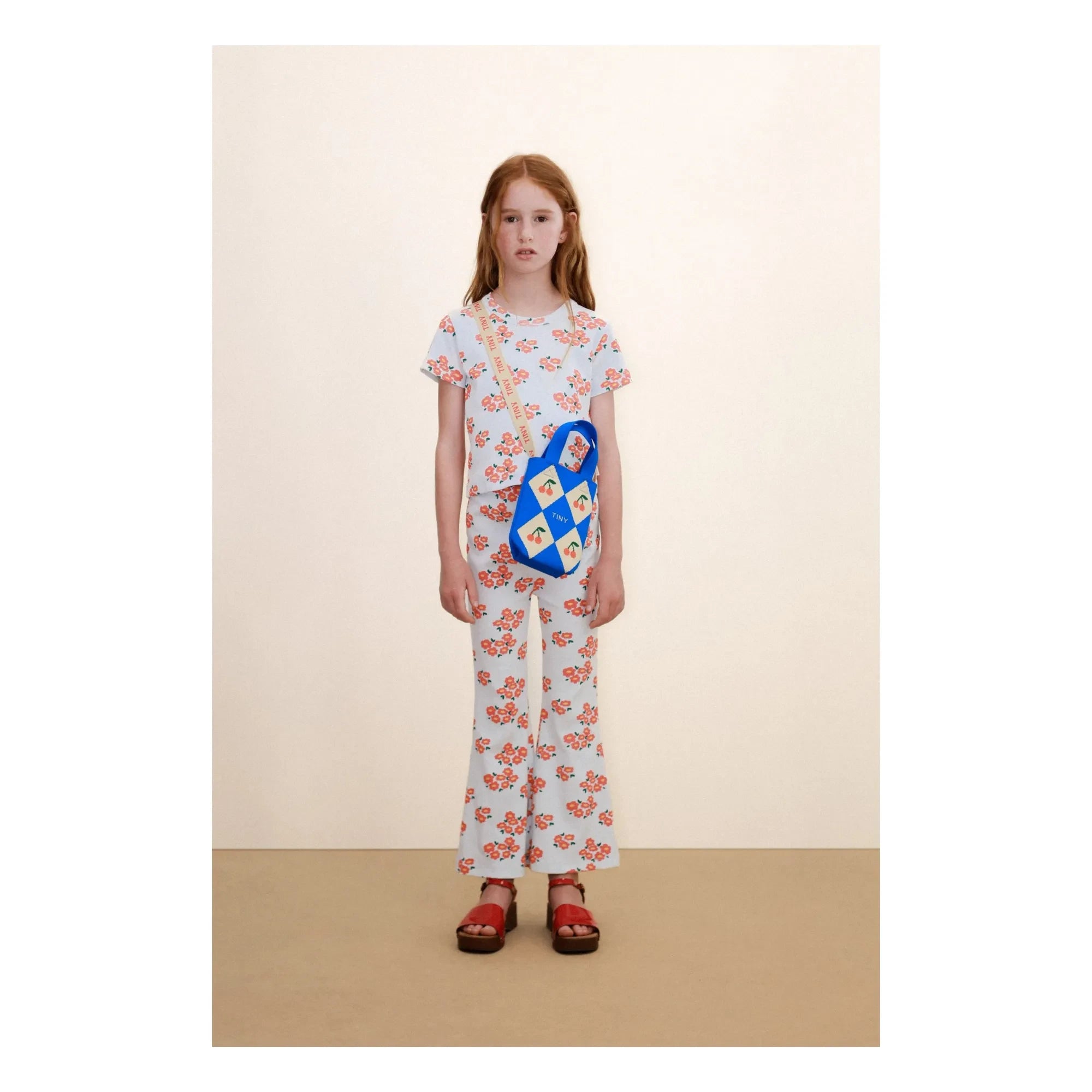 Tinycottons - Camiseta de canalé Flores Algodón orgánico | Azul claro