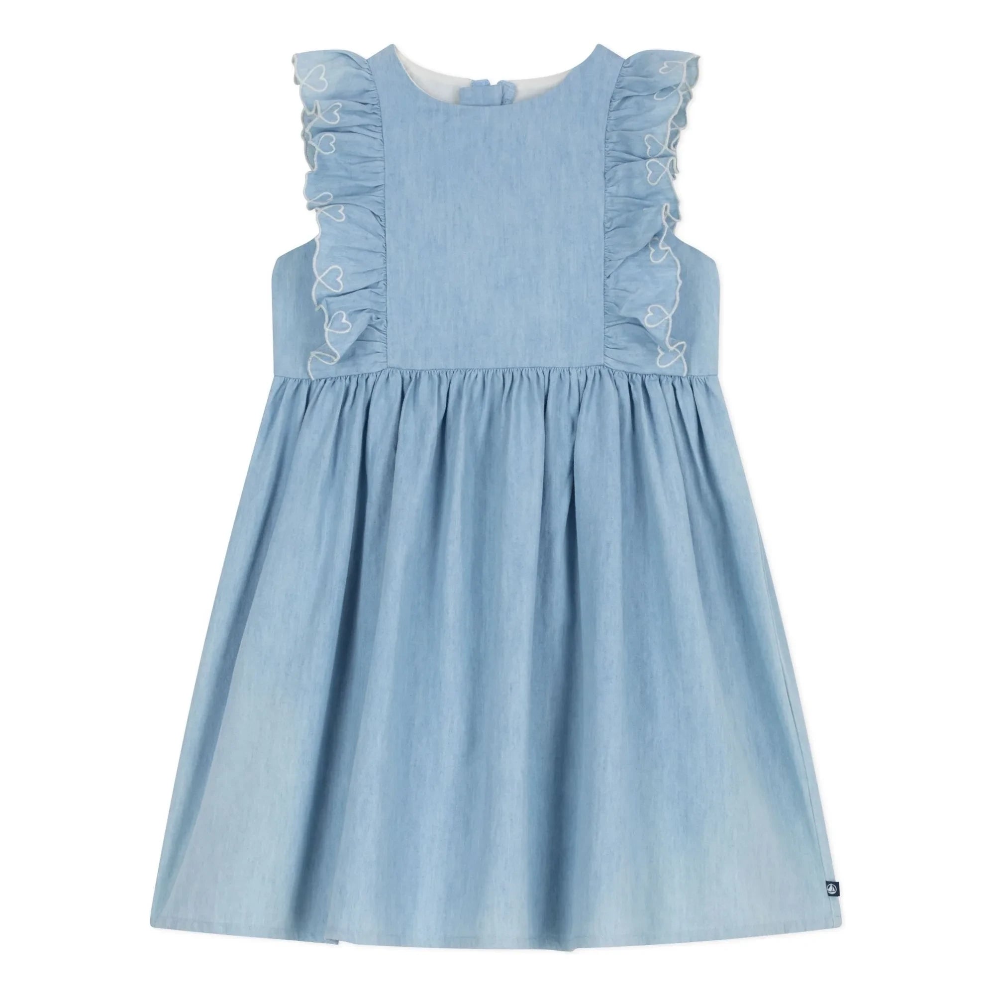 Petit Bateau - Vestido con volantes de chambray azul
