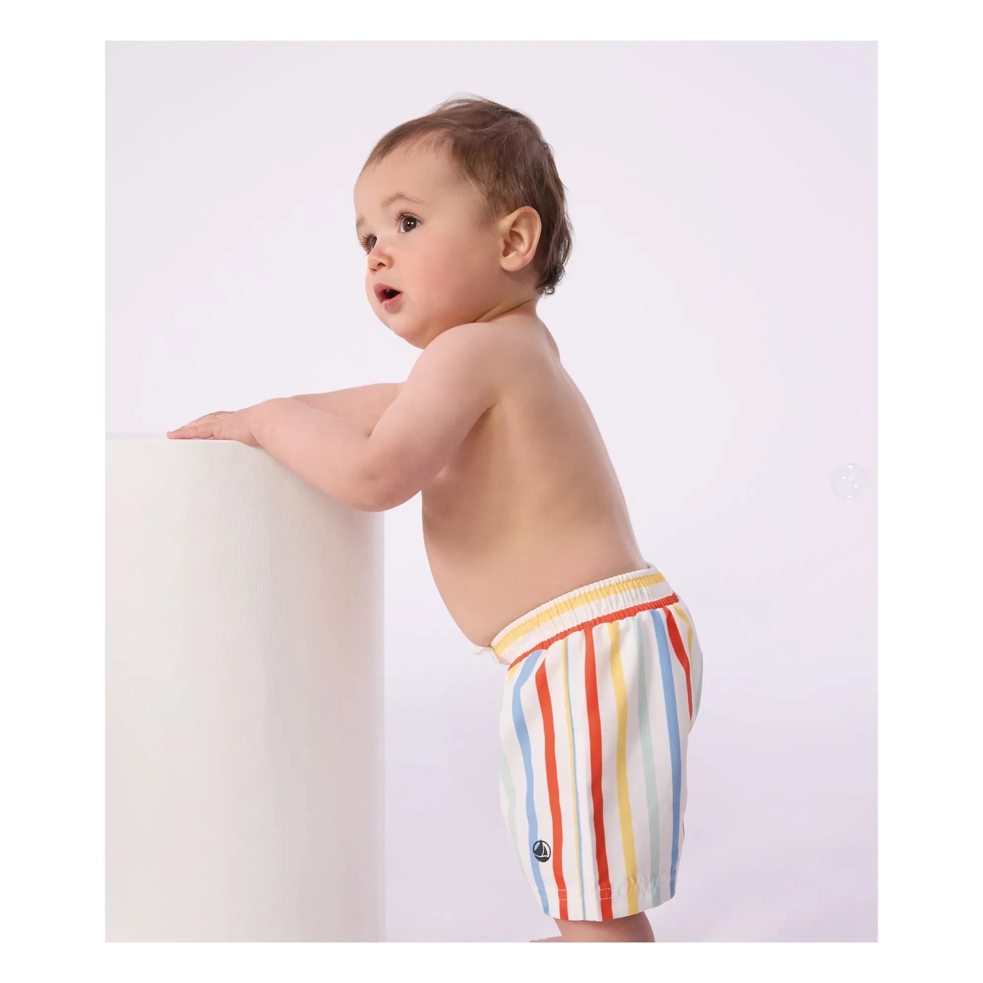 Petit Bateau - Bañador de bebé de rayas de fibras recicladas | Blanco