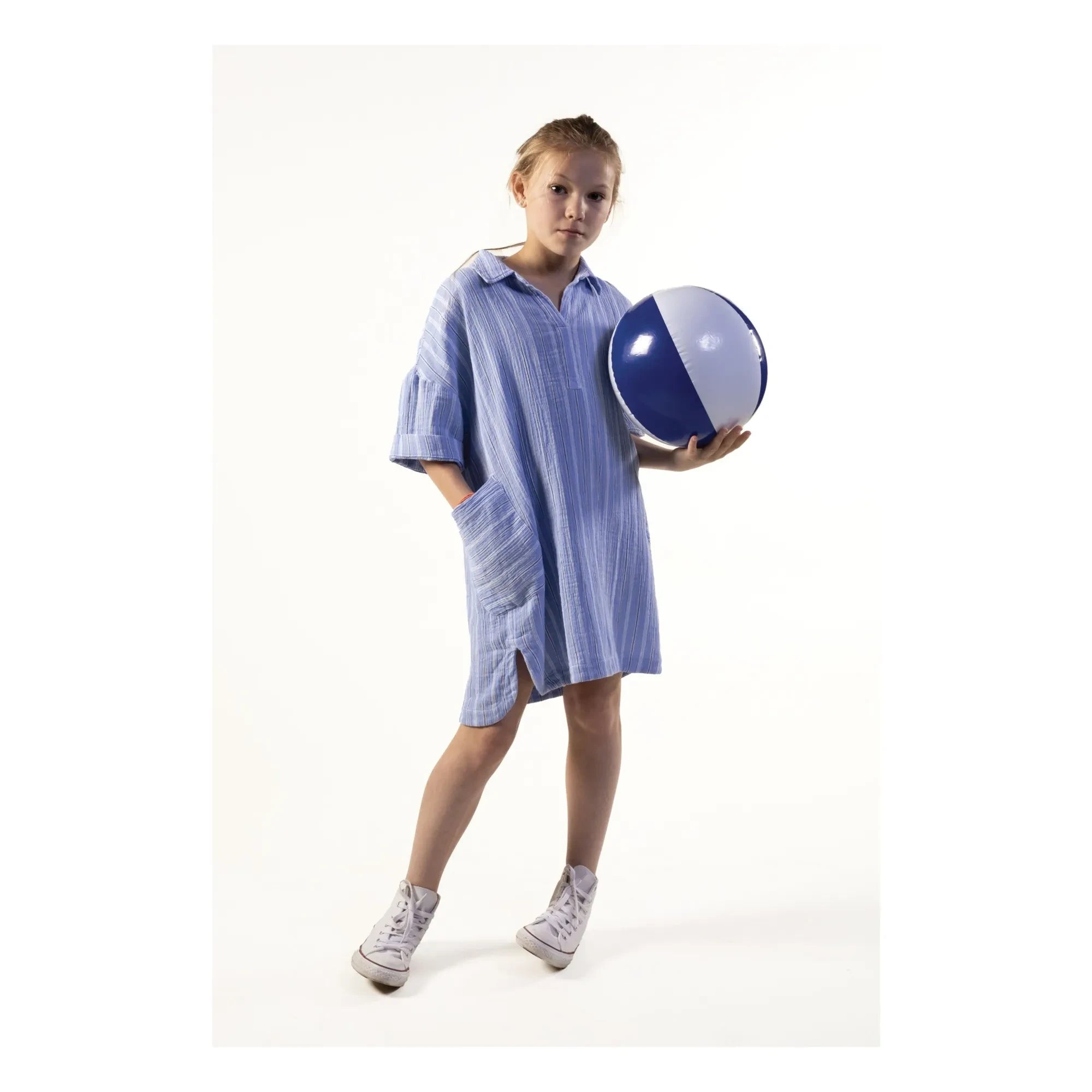 Sunchild - Vestido camisero de algodón orgánico a rayas Cadaqués | Azul