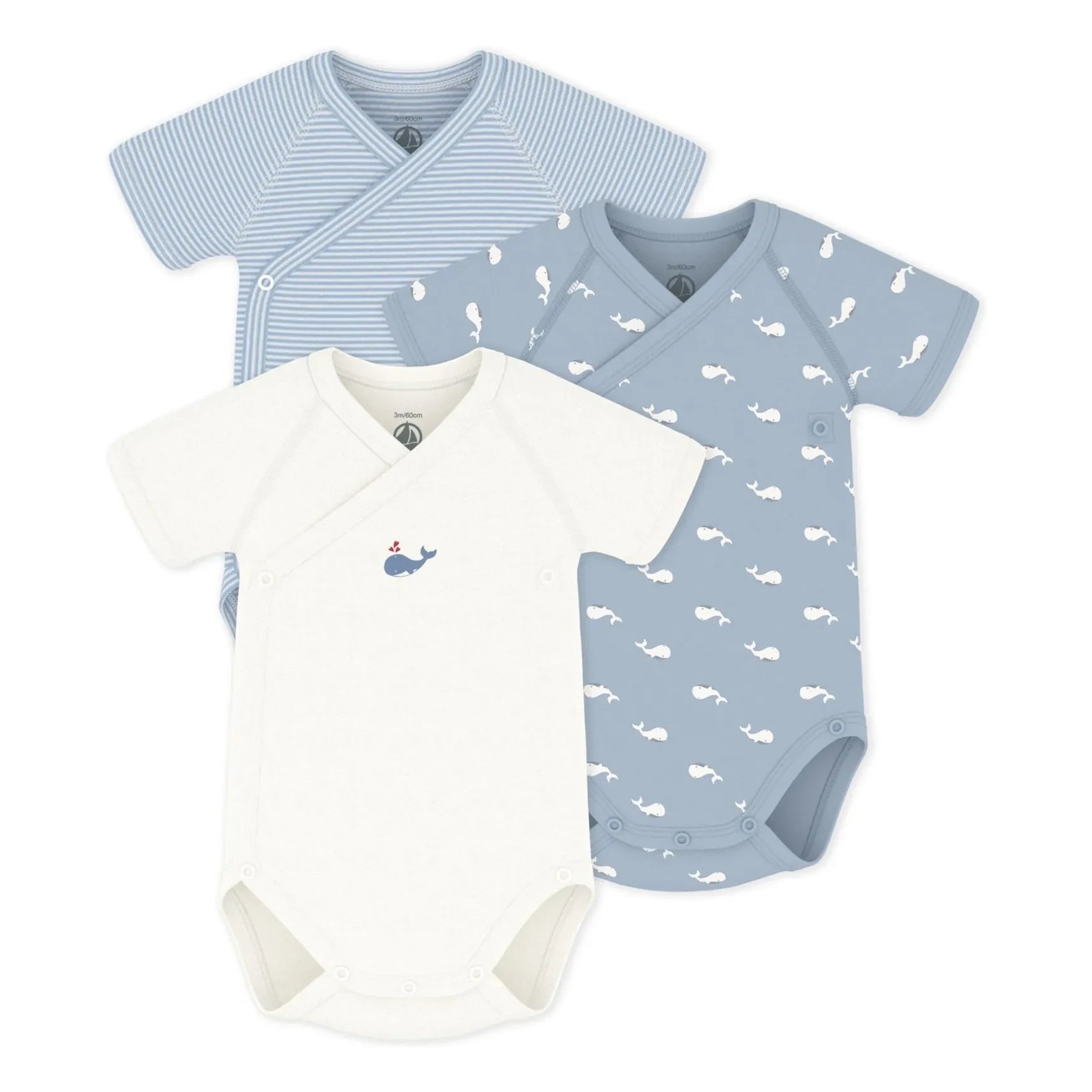 Petit Bateau - Bolsos Cruzados de Ballena de 3 Piezas de Algodón Orgánico | Azul