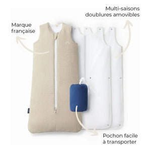 Les Petites Billes - Saco de dormir reversible de muselina de doble capa para todas las estaciones | Beige