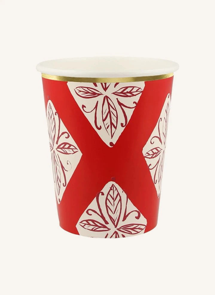 Meri Meri - Vasos de Navidad con Estampado en Bloque - Set de 8