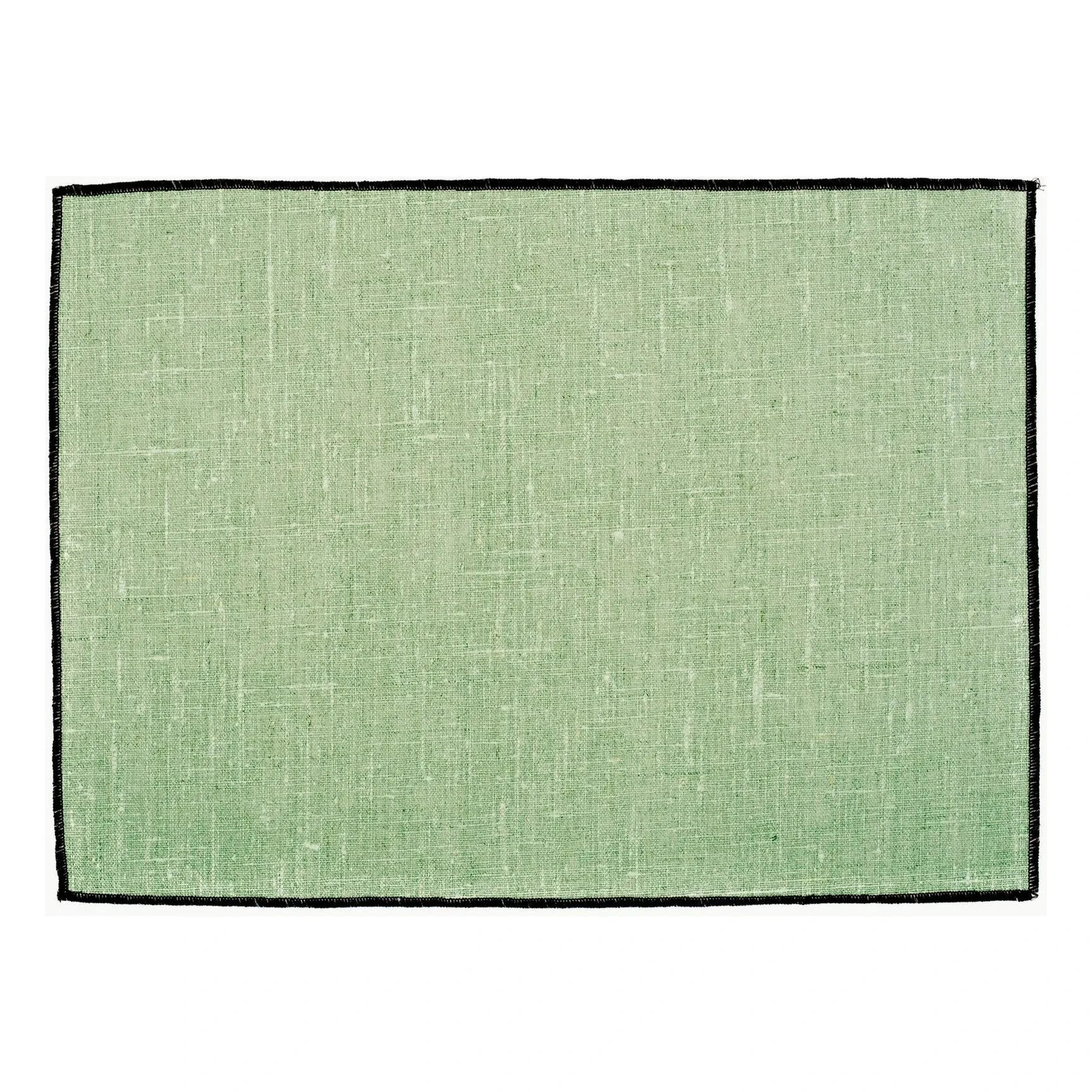 Haomy - Mantel de lino con borde burdeos | Verde almendra
