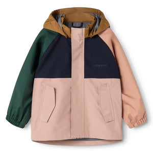 Liewood - Pedia Conjunto de impermeable de fibra reciclada con bloques de color | Rosa
